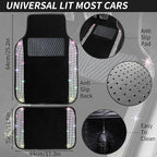 12 Pcs Bling Car Accessories Set for Women Car Floor Mats Full Set Steering Wheel Cover Seat Belt Covers Coasters Universal Fit Car SUV Truck Van Multicolor