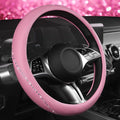 Bling Diamond Pink Leather Steering Wheel Cover, Studded Shining Rhinestones Universal Fit 14" 1/2-15" Glitter Sparkly Crystal Fit for Women Girl SUV,Vans,Sedans,Car,Trucks, Pink Diamond