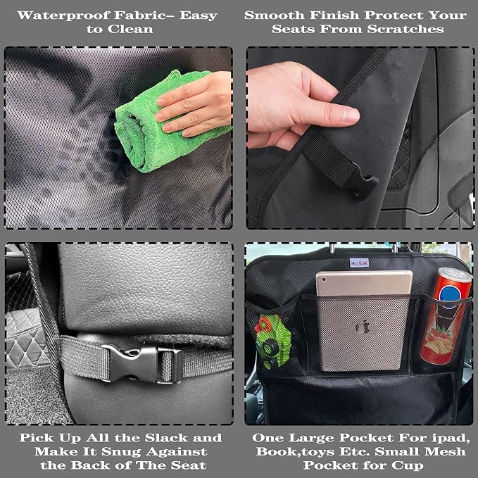 Kick Mats Back Seat Protector, Waterproof Oxford Seat Back Protector, Car Seat Back Protector for Kids, Back of Seat Protector for Kids Feet Car Seat (Black B -2pc)