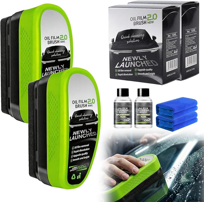 Glass Oil Film Remover, 2026 New Automotive Oil Film Cleaning Brush, Multifunctional Windshield Cleaner, Reusable Glass Oil Film Remover for Car Windows (2 Pack)