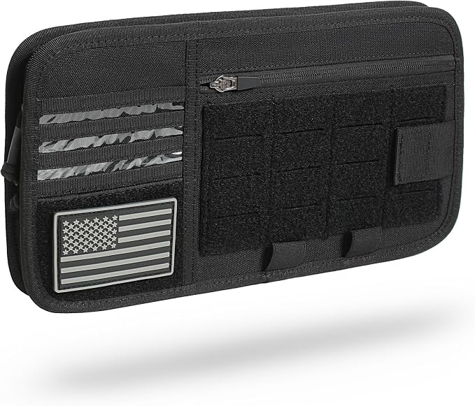 Heavy Duty Molle Car Sun Visor Organizer with Card Storage,Glasses Clip | Semi-Rigid Molle Panel for Cars SUVs Pickups Trucks Tactical Visor Organizer Storage Pouch Car Sun Storage Pocket