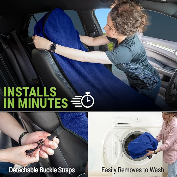 Towel Seat Cover, Waterproof Car Seat Protectors for Gym, Workout & Active Lifestyle, Universal Fit for Car SUV Truck Van, Non-Slip 3 Strap Design, Machine Washable, 2 Pack Blue