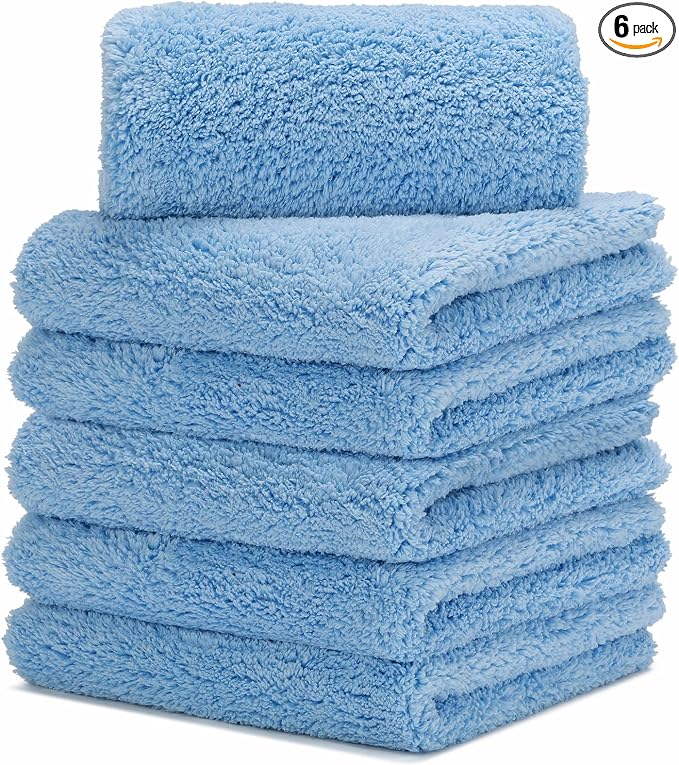 Microfiber Towels for Cars, Car Drying Wash Detailing Buffing Polishing Towel with Plush Edgeless Microfiber Cloth, 450 GSM 16x16 in. Pack of 6