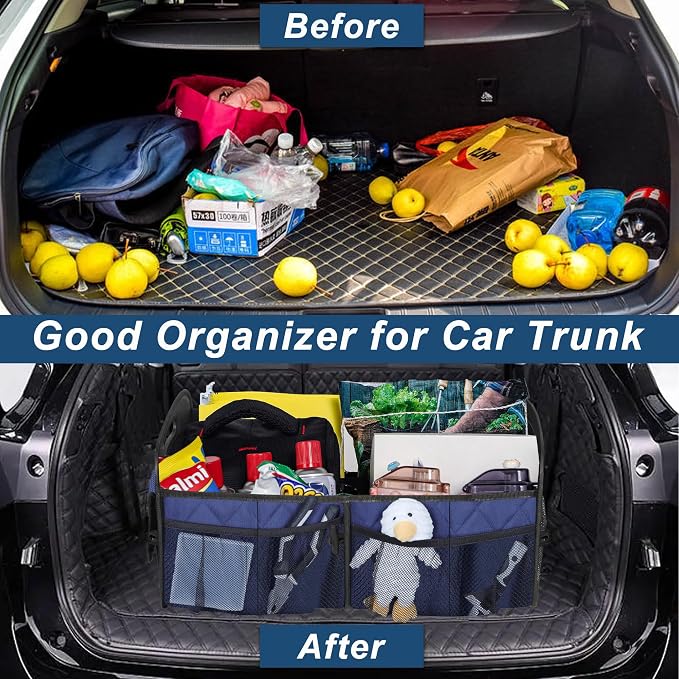 Car Trunk Organizer for SUV, Car Organizers and Storage with Reinforced Handles, Car Accessories for Women/Men 50L Waterproof Polyester Trunk Organizer(Medium, Dark Blue)