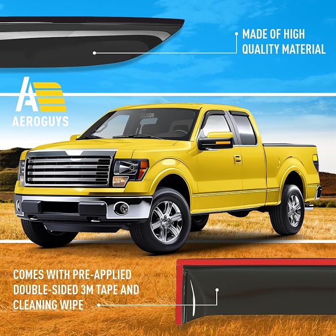 Extra Durable Window Deflectors Tape-On Window Visors Rain Guards Fit for Ford F150 2004-2014 SuperCab, Sun Visors, Wind Vent for Shades, Exterior Car Accessories - 4 pcs. AG0042