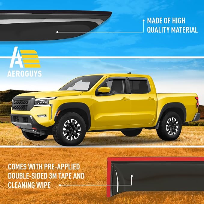 Extra Durable Window Deflectors Tape-On Window Visors Rain Guards Fit for Nissan Frontier 2022-2026 Crew Cab, Sun Visors, Wind Vent for Shades, Exterior Car Accessories - 4pcs. AG0663