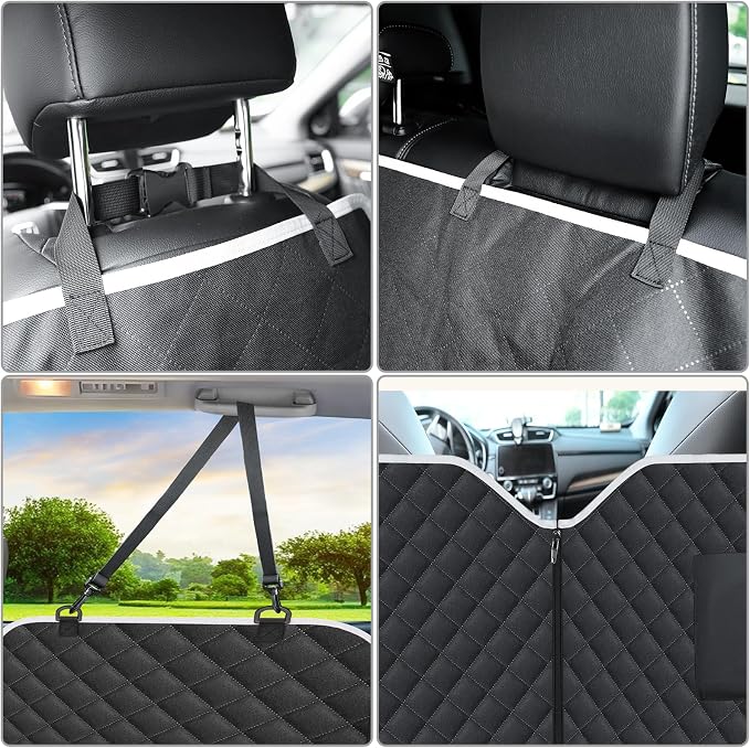 Dog Hammock for Car Back Seat Scratch Proof Nonslip Pet Car Seat Cover,Side Flaps with Zipper, Heavy Duty Car Seat Cover for Dogs with Storage Bag (Black-Zipper)