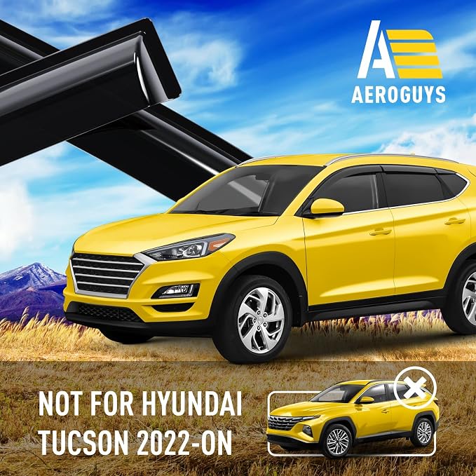 Extra Durable Window Deflectors Tape-On Window Visors Rain Guards Fit for Hyundai Tucson 2016-2021, Sun Visors, Wind Vent for Shades, Exterior Car Accessories - 6pcs. AG0296