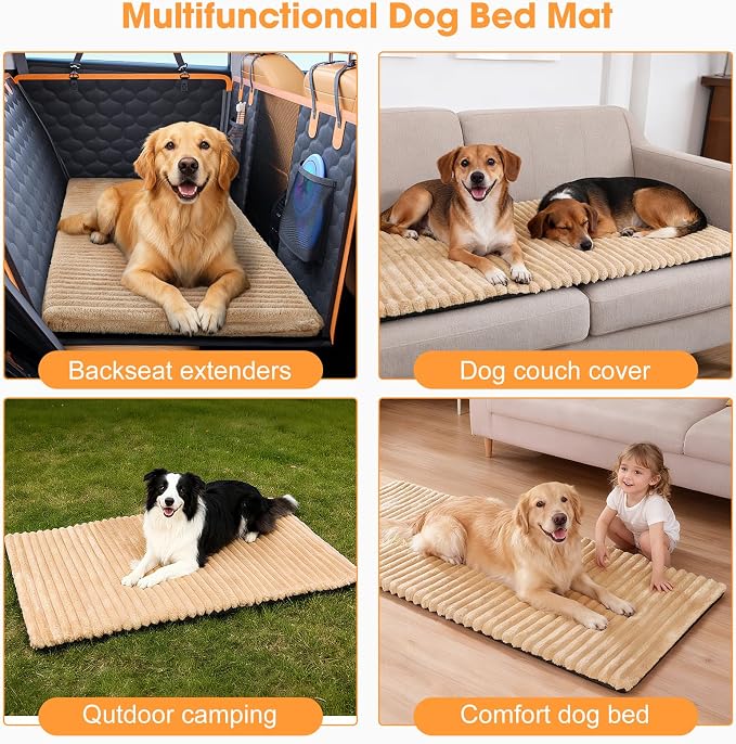 Backseat Pet Bed Mat, Non-Slip Dog Bed for Car Back Seat, Washable Travel Pet Mat with Removable Cover, Dog Seat Covers Protector Fit for Backseat Extenders and Trucks SUVs, 54"x 24.8", Brown