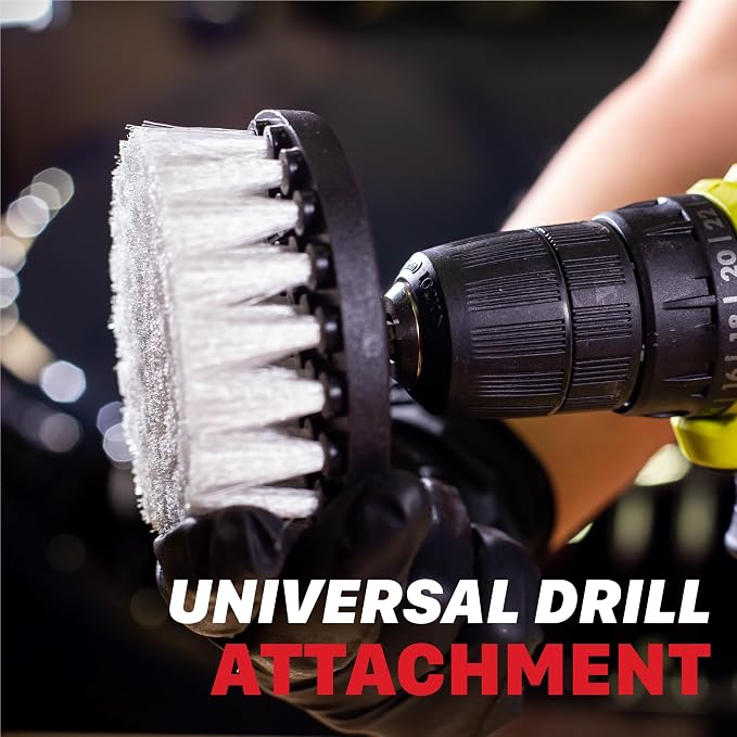 Universal M8 Light-Duty Soft Leather & Fabric Brush Drill Attachment – White Scrub Brush Kit for Fabric, Leather, Upholstery, Convertable Top & Seats – Removes Grime, Stains, Dirt & Buildup
