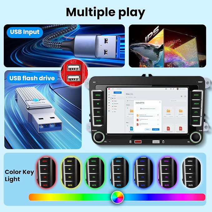 Car Stereo for Volkswagen VW Jetta Passat Golf Beetle Polo Caddy Tiguan Touran for SEAT for Skoda, 7 Inch IPS Touch Screen Wireless CarPlay & Android Auto, FM/AM/RDS Radio, EQ, SWC, Camera