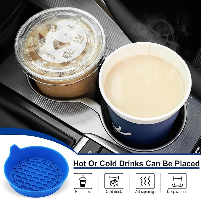 Car Cup Holder Coaster, Silicone Cup Holder Insert, Universal Non-Slip Cup Holders, Car Accessories Interior for Women and Man 4 Pack Blue
