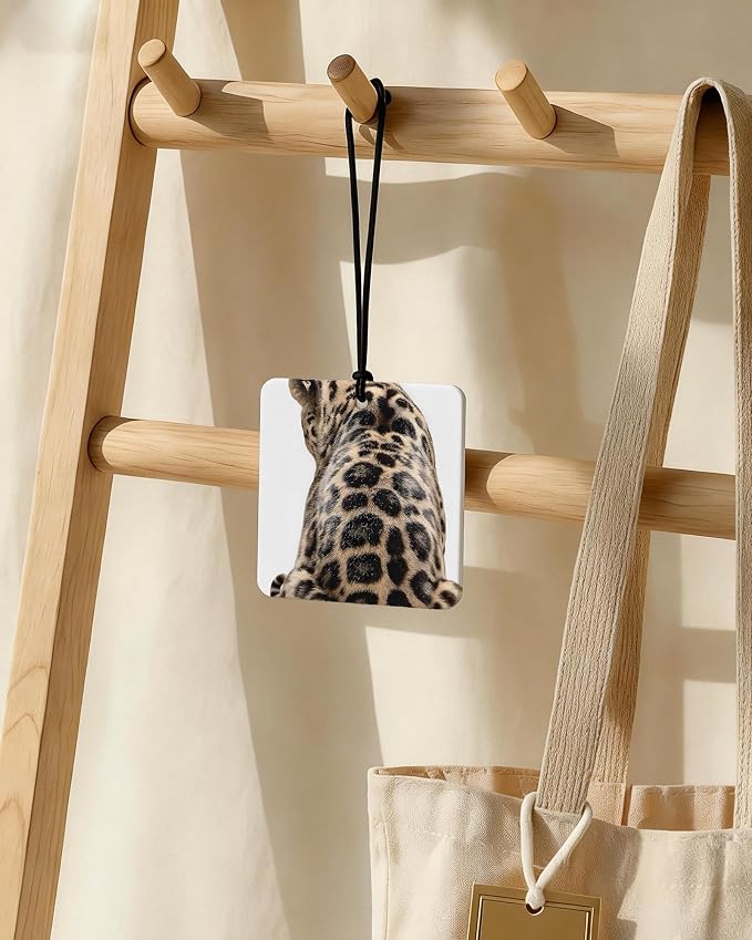 Funky Leopard Print Orange Car Air Freshener 4 Pcs, Cheetah Print Lucky 8 Ball Ace Card Square Hanging Air Freshener for Closet Drawer Books, Girly Y2k Car Accessories Mirror Decor for Women