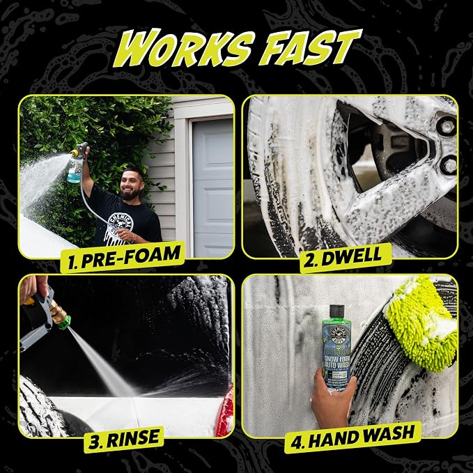 Hands Off Pre-Wash Foam Cannon Soap, High Suds, 128 oz | Touchless snow foam pre-soak that clings and helps loosen grime and buildup before contact washing; works with foam blasters