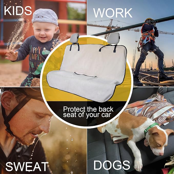 Back Seat Cover for Car Trucks Van SUV Jeep,Waterproof Rear Bench Towel Seat Covers for Dogs and Kids,Automotive Backseat Protector (Off-White)