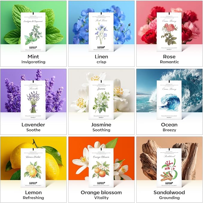12 Pack Jasmine Scented Sachets for Drawer, Closet & Small Spaces Air Freshener Bags, Odor Eliminator for Car, Shoes, Bathroom Home Fragrance Gift Set