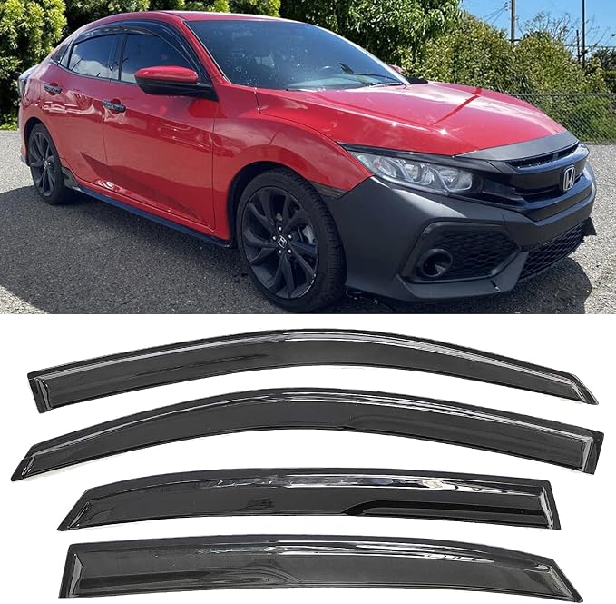 Side Window Visors rain Guards Vent Deflectors Compatible with Honda Civic Hatchback 2016-2021, Vent Deflector Window Rain Guard Sun Shade Visors, Car Acessories 4PCS 2016 2017 2018 2019 2020 2021