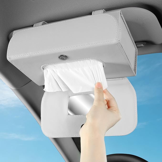 Car Tissue Holder Leather PU Tissues Box Cover for Sun Visor Extra Large Rectangle Napkin Holder Fits for Various Tissue Sizes Soft Tissues Storage & Organization