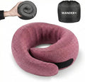 WANDER+ Plus® Travel Pillow, 100% Pure Memory Foam Travel Neck Pillow Airplane Neck Support Ergonomic Design Best for Sleeping Plane Car Train Office Flight for Adults Purple