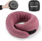 WANDER+ Plus® Travel Pillow, 100% Pure Memory Foam Travel Neck Pillow Airplane Neck Support Ergonomic Design Best for Sleeping Plane Car Train Office Flight for Adults Purple