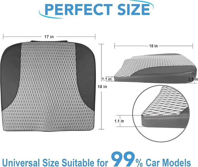 Car Seat Cushion, Car Seat Pillow, Automotive Cushion | Memory Foam Car Seat Cushion for Long Driving, Butt Pillow for Pain Relief, Driver Seat Cushion for Car, Office, Black&Gray