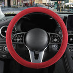 14 inch Red Suede Steering Wheel Cover, Breathable Non-Slip Sweat-Proof Wear-Resistant No Pilling, Warm in Winter and Cool in Summer