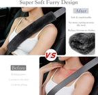 Soft Faux Fur Universal Fit Seatbelt Cover Car Truck SUV Airplane Seat Belt Shoulder Pad for Carmera Backpack Straps Neck Cushion Protector Extra Long 15.7in Dark Gray