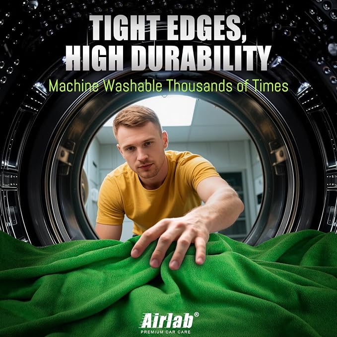 Airlab Microfiber Towels for Cars Wash Drying Thick Plush Cleaning Cloth Auto Detailing Super Absorbent for Interior & Exterior Lint Free, Streak Free, 35 x 24 Inch, 500 GSM, Pack of 2, Grey-Green