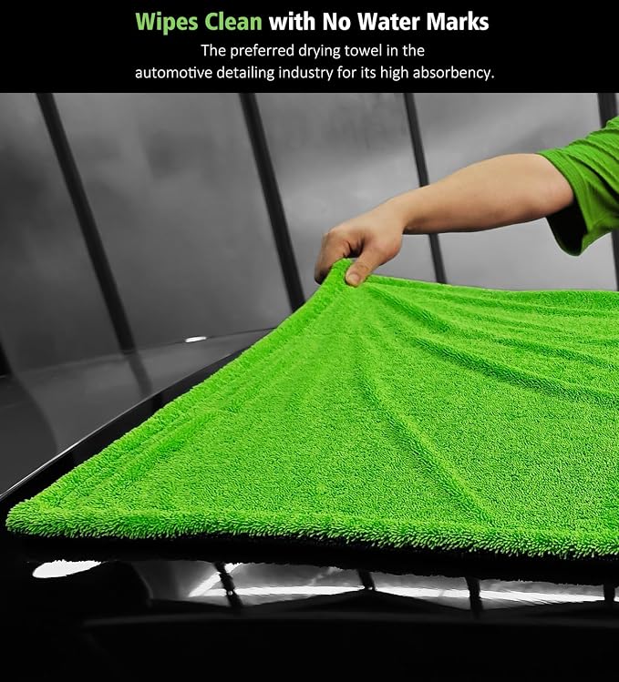 Agile Giant' Car Drying Towel, 28x36 Inch Quick Car Wash Drying Towels, 1400 GSM Super Absorbent, Double Sided Microfiber Towels for Cars Effortless & Scratch-Free Detailing, Green