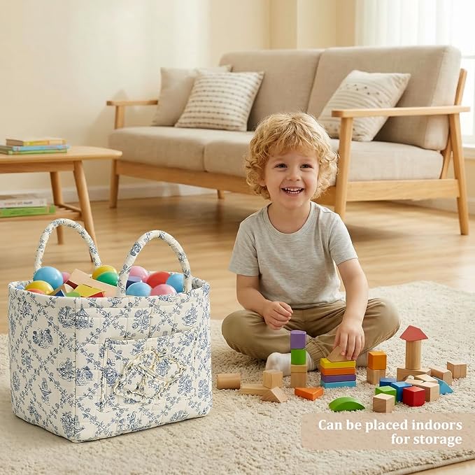 Floral Fabric Storage Basket Car Interior Storage Basket Underwear Sundries Laundry Baskets Supplies Home Organizer Bag (blue 2)