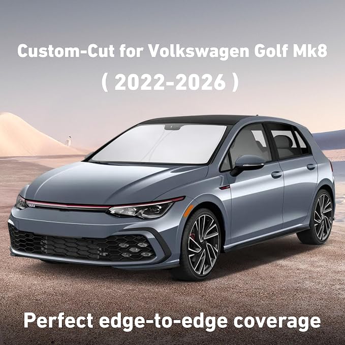 Windshield Sunshade Compatible for Volkswagen VW Golf Mk8 2022-2024 2025 2026, Sun Visor for Front Windshield & Window Sun Shade Cover, UV Heat Blocker & Protector, Car Accessories