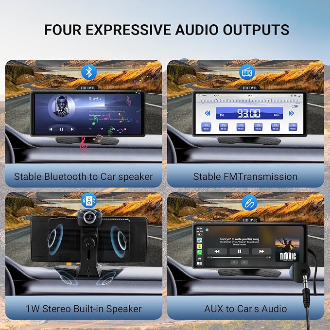 ‌10.26 Inch Wireless CarPlay & Android Auto Car Display with 1080P Dash Cam & Backup Camera All-in-One Smart Car Stereo Free 64GB SD Card