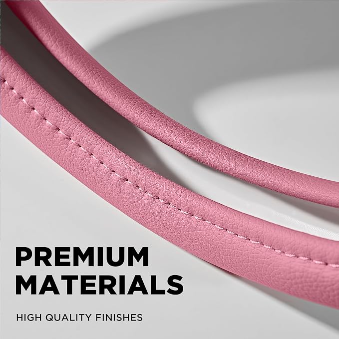 Steering Wheel Cover, Sparkly Crystal Bling Glitter with Pink Leather, Universal Fit 14.5"-15.5" Car Steering Wheels for Girls & Women, Breathable Anti-Slip Steering Wheels Cover
