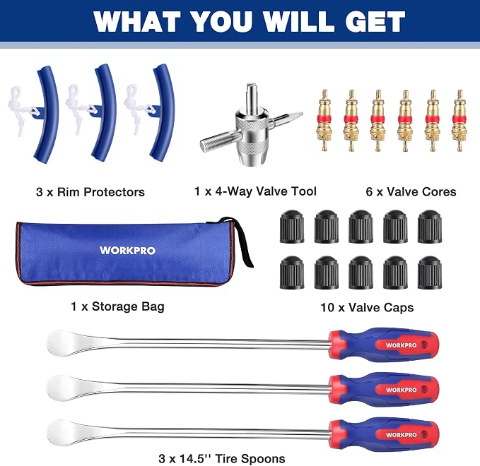 14.5” Steel Tire Spoons Tool Set, 23-Piece Tire Iron Set with Storage Bag, Tire Removal Tools, Tire Changing Tools, Tire Repair Tools, Tire Levers for Motorcycle, Bicycle, Car and Lawn Mower