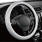 Steering Wheel Cover, Silver Patterned Leather Patchwork Design, Universal Fit 14.5"–15.5", Anti-Slip, Odor-Free, Soft PU Grain Leather, Durable Grip Car Accessory for Girls & Women
