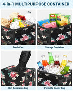 Car Trash Can with Lid, Leakproof Car Trash Bag Hanging Waterproof Automotive Garbage Can with Storage Pockets Mini Vehicle Trash Bin for Back/Front Seat(Flower,2.5 Gallon)