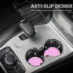 4PCS Bling Cup Holder Coaster, 2.75 Inch Auto Car Cup Holder Insert Coasters, Soft Silicone Anti-Slip Shockproof, Universal Vehicle Interior Accessories for Women Girls (Pink & White)