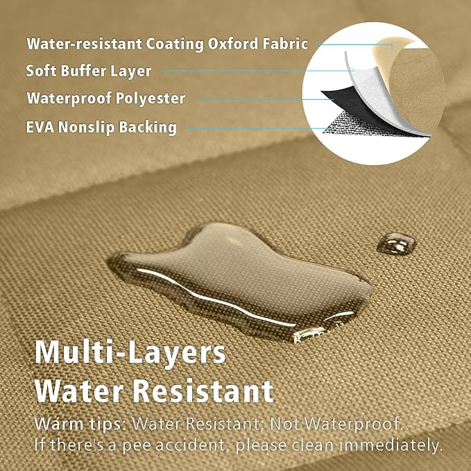 SUV Cargo Liner for Dogs, Water Resistant Pet Cargo Cover Dog Seat Cover Mat for SUVs Sedans Vans with Bumper Flap Protector, Non-Slip, Large Size Universal Fit, Khaki