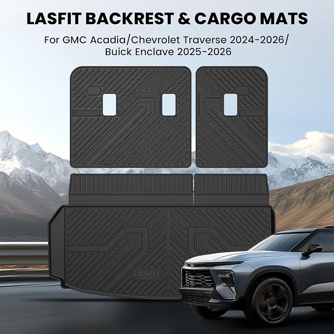 Trunk Mat with Backrest Mat for Chevrolet Chevy Traverse 2024-2026 & GMC Acadia 2024-2026 & Buick Enclave 2025-2026, All Weather TPE Custom Fit Cargo Mat Trunk Liner with Backrest Mat, Black