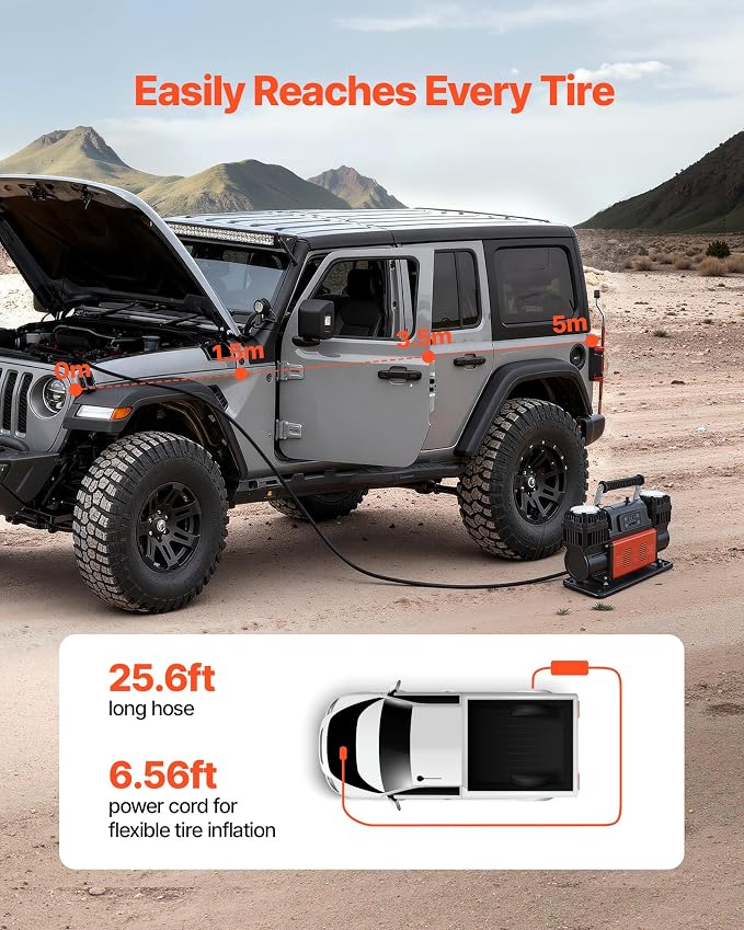 Dual-Cylinder Heavy Duty Air Compressor, 10.6CFM Auto-Stop Portable Tire Inflator, 12V 150PSI Offroad Air Pump with LCD Digital Display & Adapters for Truck Car SUV 4 x 4 Vehicle RV