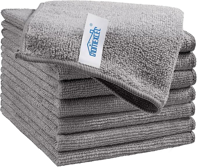 Grey Microfiber Cleaning Cloth, 8 Pack Cleaning Towels for Kitchen, Lint Free, Scratch-Free, Highly Absorbent, and Reusable Cleaning Rags for House, Window and Glass, Cars, 11.5 X11.5 inch