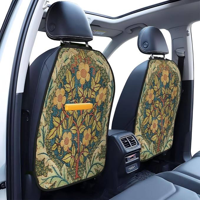 William Morris Vintage Floral Car Seat Back Kick Protectors Kick Mats With Storage Pockets For Vehicles To Protect From Dirt Mud Scratches 2 Pack