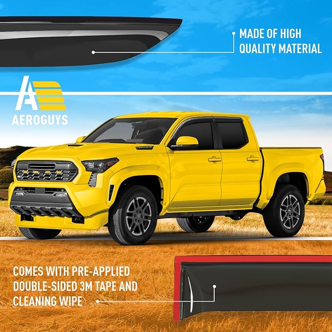 Extra Durable Window Deflectors Tape-On Window Visors Rain Guards Fit for Toyota Tacoma 2024-2026 Double Cab, Sun Visors, Wind VentVisors, Window Vent Shades, Exterior Car Accessories - 2 pcs. AG0849