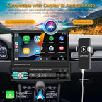 Single Din Carplay Car Stereo with Bluetooth AHD Backup Camera, 7 Inch flip Out Touch Screen Car Radio MP5 Player Support Android Auto, Mirror Link, USB, TF, FM Radio, Aux-in, SWC