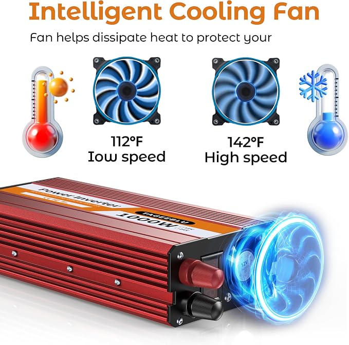 1000W Power Inverter 12V DC to 110V 120V AC for Vehicles, Truck, RV, Home