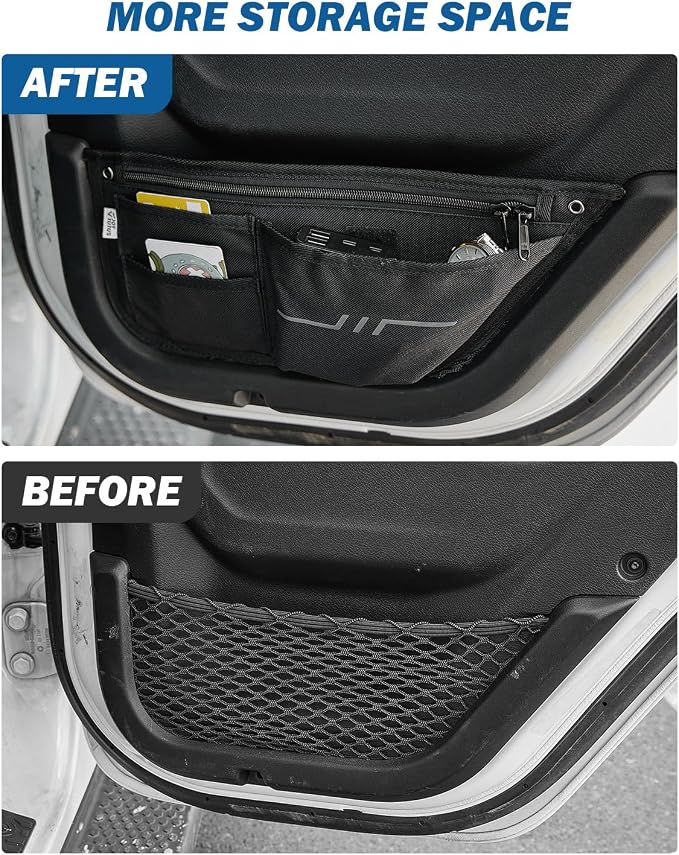 Car Door Storage Pockets Compatible with 2018-2026 Wranlger JL & Gladiator JT, Front & Rear Door Side Insert Organizer, 4 Packs