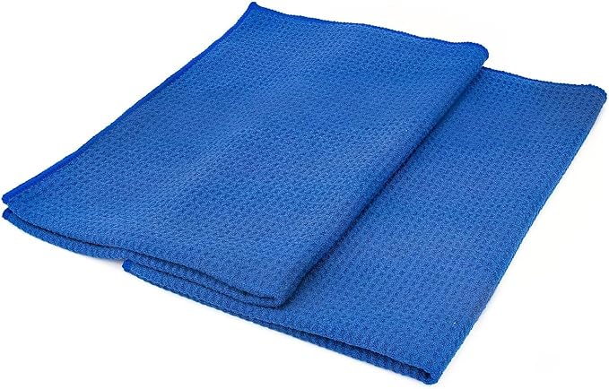 Standard Waffle Weave Microfiber Towels (2-Pack) Detailing, Window, Glass and Drying, Wax & Polish, Lint-Free, Streak-Free, 370gsm, 16in x 24in, Royal Blue