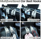 Car Headrest Hooks Universal Car Purse Hook Premium Leather and Alloy Twin Hook Car Seat Back Storage Hanger Hook for Purse Bags Cloth Drink Durable Holder Car Accessories (BH09-White-Black)