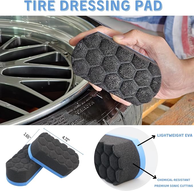 7PCS Car Wheel Rims Detail Cleaning PRO Wash Kit, Wheel Wash Mitt, Tire Brush, 2PCS Soft Wheels Brush, Detailing Brush, and Tire Dressing Pads, Microfiber Dry Towel Scratch-Free Cleaning