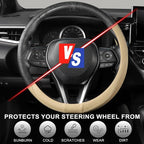 Steering Wheel Cover 14.5-15 inch (37-39 cm) Medium Size, Microfiber Leather, Non-Slip Comfortable Grip, Fits Cars Trucks SUVs, Beige